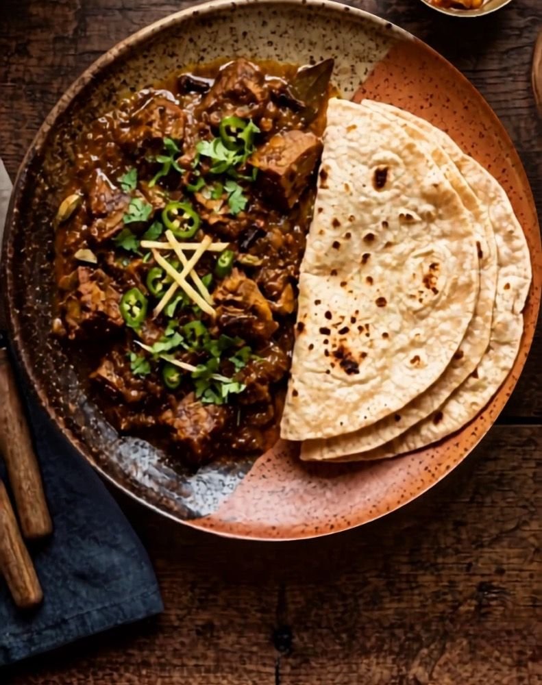 Young jackfruit curry served with flatbread