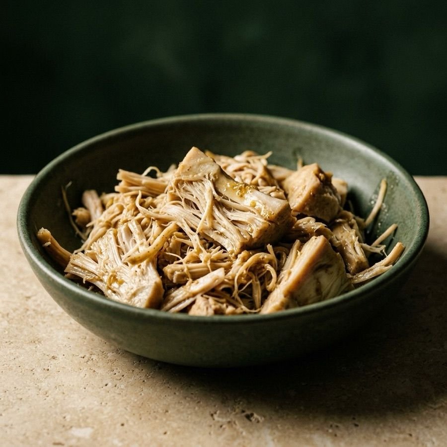 Pulled young jackfruit served in a bowl